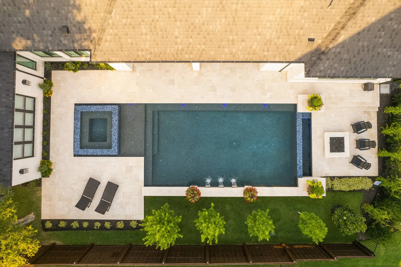 Sawyer Dr — custom pool in Colleyville, TX by Verde Outdoors — aerial view (photo 14)